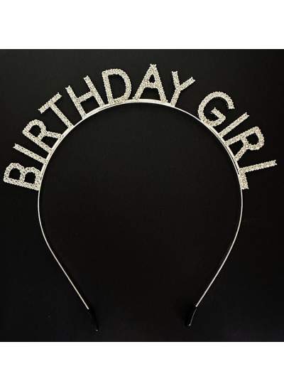 Gümüş Kristal Taşlı Birthday Girl Doğum Günü Tacı İthal Ürün A Kalite 17x16 cm (CLZ)