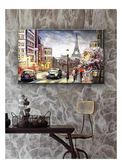 CLZ104 Led Işıklı Nostalji Paris Sokak Görünümü  (70 x 50) cm