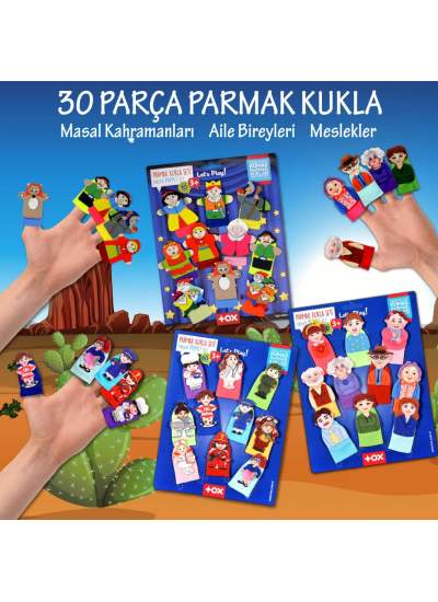 CLZ247 3 Set - 30 Parça  Masal Kahramanları, Aile Bireyleri ve Meslekler Parmak Kukla