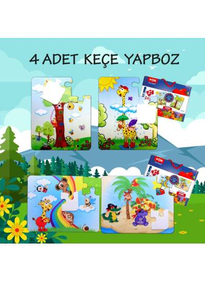 CLZ247 4 Set - 48 Parça  Gökkuşağı ve Zürafa 3+ Keçe Yapboz - 3 Yaş Puzzle