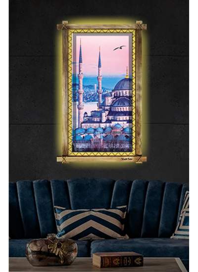 CLZ104 İstanbul Camii LED IŞIKLI RUSTİK kanvas tablo B  (96 x 66) cm