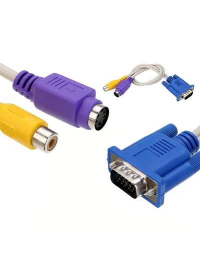 CLZ192 VGA 15 PİN ERKEK  / 1 RCA DİŞİ+MINI DIN DİŞİ 10 CM KABLO (4172)