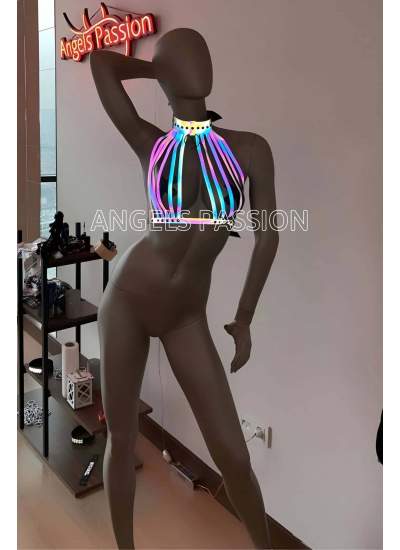 CLZ41 Rainbow Reflektörlü Seksi Harness Büstiyer - Ürün Rengi:Rainbow Reflektör