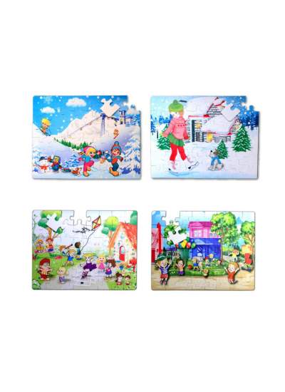 CLZ247 4 Set - 96 Parça  Kış ve Oyun Parkı 5+ Keçe Yapboz - 5 Yaş Puzzle